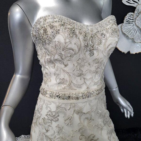 NWT~$1899~ESSENCE~SZ 4~IVORY STRAPLESS EMBELLISHED FIT & FLARE WEDDING DRESS - Picture 2 of 16